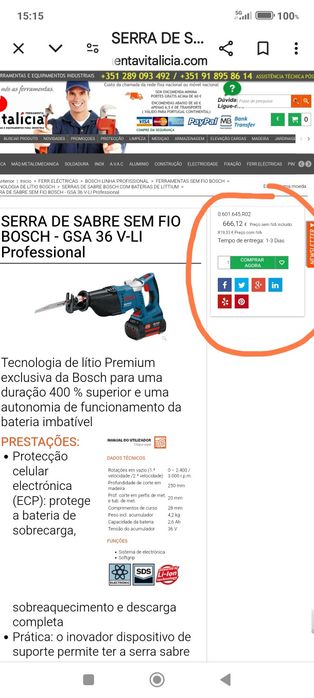 Serra de Sabre Bosch GSA 36 V-LI Professional
