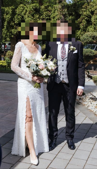 Elegancka suknia ślubna z koronką - rozmiar 38