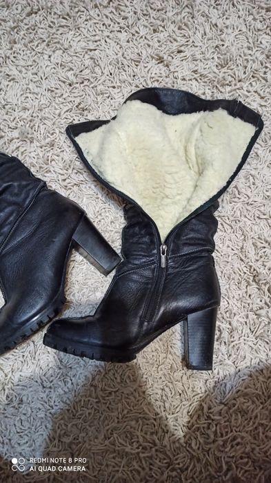 Шкіряні зимові чоботи на каблуку