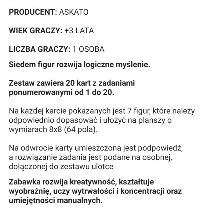 Gra logiczna, układanka "Siedem figur".