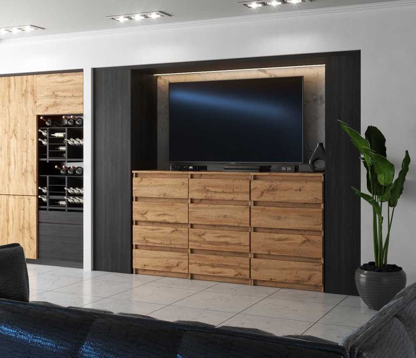 Duża Komoda Modułowa Hugo 180cm Nowoczesna Szafka 12 Szuflad Drewniana