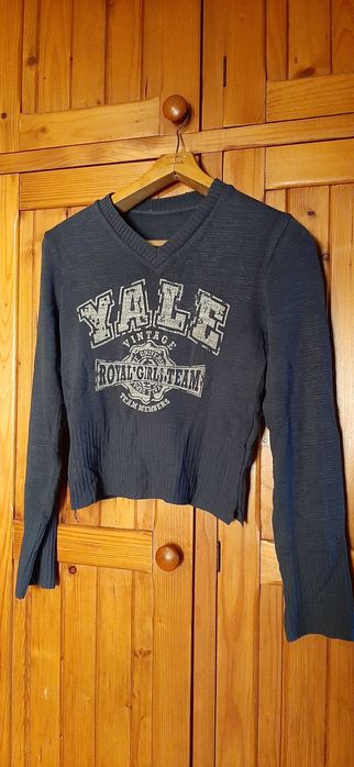 Sweterek Damski M - Granatowy, YALE Vintage, Krótki Krój