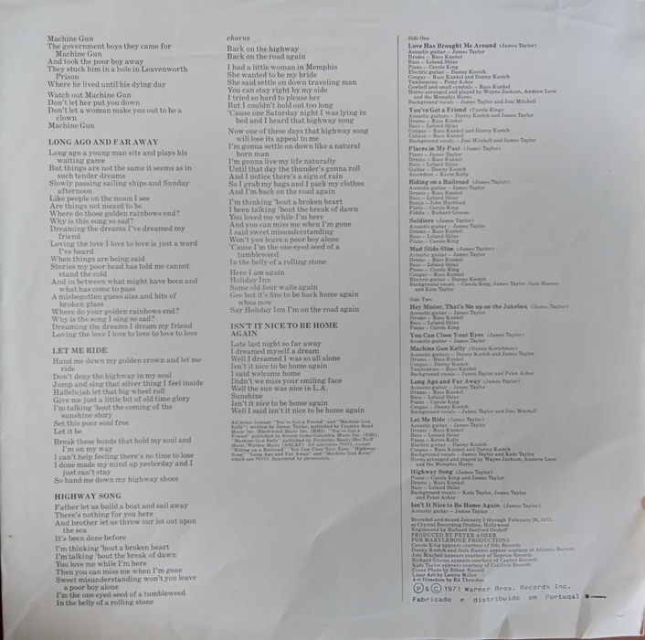 James Taylor	- - - - -	Mud Slide Slim And The Blue Horizon	- - - - 	LP