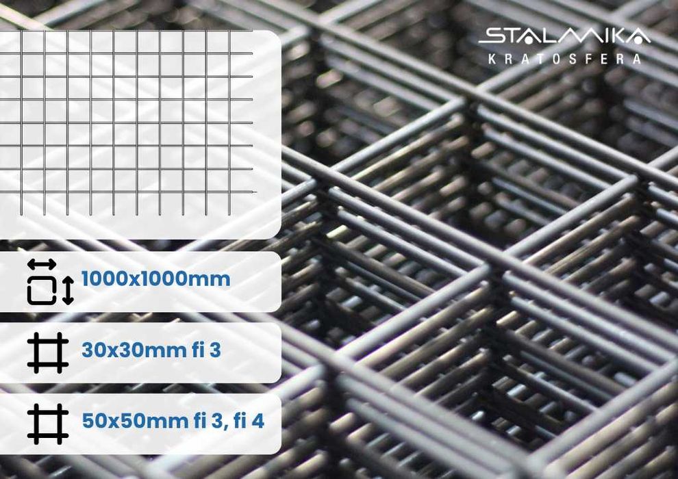 Siatka, mata zgrzewana, krata, stalowa 1000x1000 mm (100x100cm) i INNE