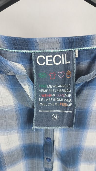 Niebiesko-biała damska bawełniana koszulka w kratkę Cecil roz. M
