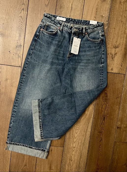 ZARA nowe jeansy L/XL z szerokimi nogawkami podwijane. Bawełna