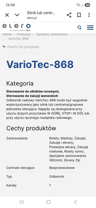 Centraka  ELERO VARIOTEC-868 do rolet NOWA