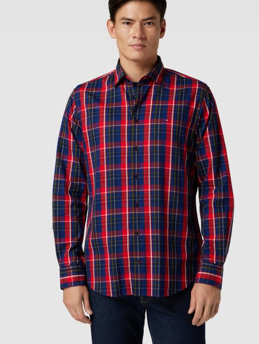 O84 bawełna koszula męska Tommy Hilfiger slim krata czerwona M