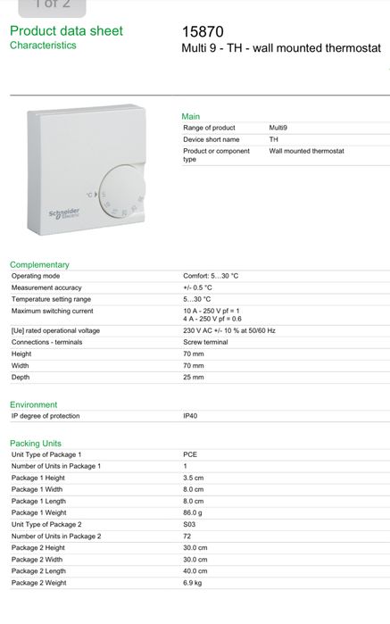 Termostat mechaniczny Schneider 15870