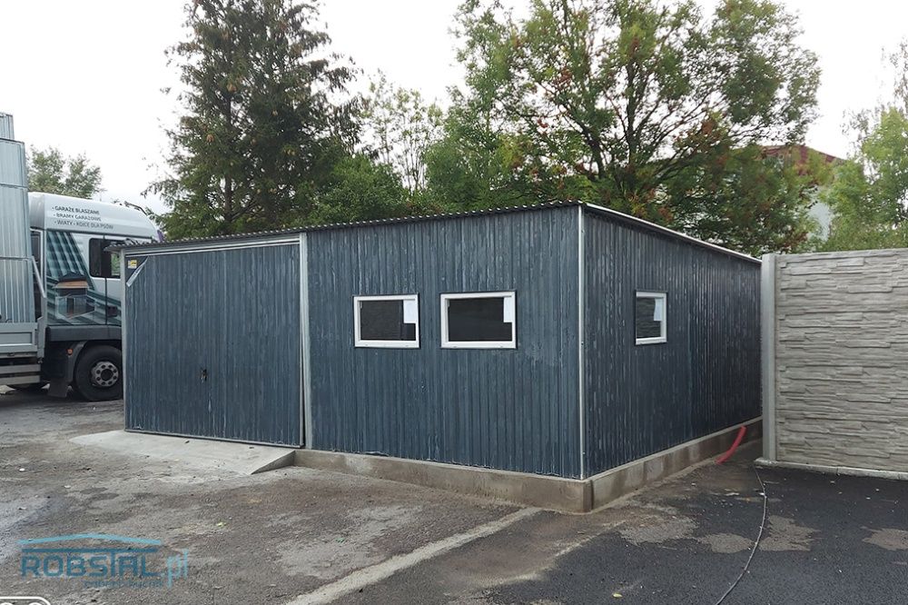 Garaż blaszany grafitowy blaszak 6x5 garaże z bramą uchylną