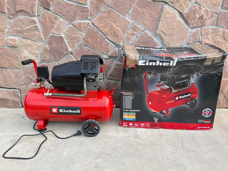 Компресор повітряний Einhell TC-AC 420/50/10 V, 2200Вт  50л, 420л/хв, 10бар, 2 циліндри (V-подібний), 42кг