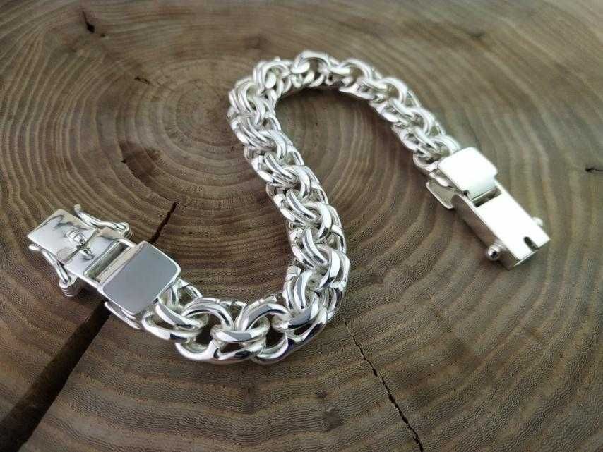 Широкий Серебряный браслет Бисмарк замок коробочка. Срібний Бісмарк