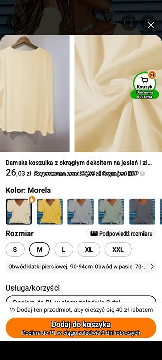 Nowa bluzka kremowa z dekoltem serek 42 XL+ gratis