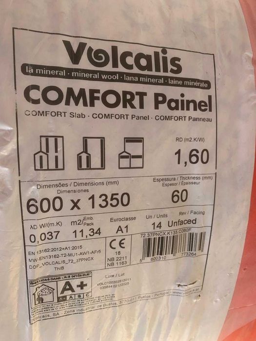 Placa de isolamento de lã mineral 60 mm Volcalis comfort