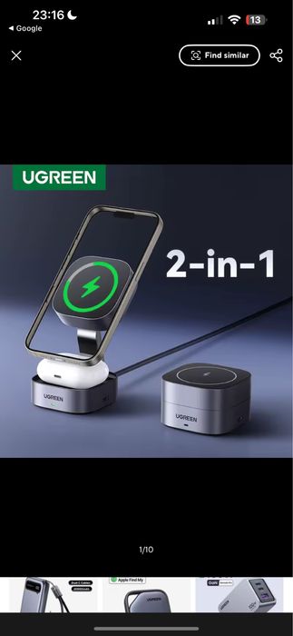 Carregador Magnético UGREEN 2-em-1 (iPhone e AirPods) - NOVO / SELADO