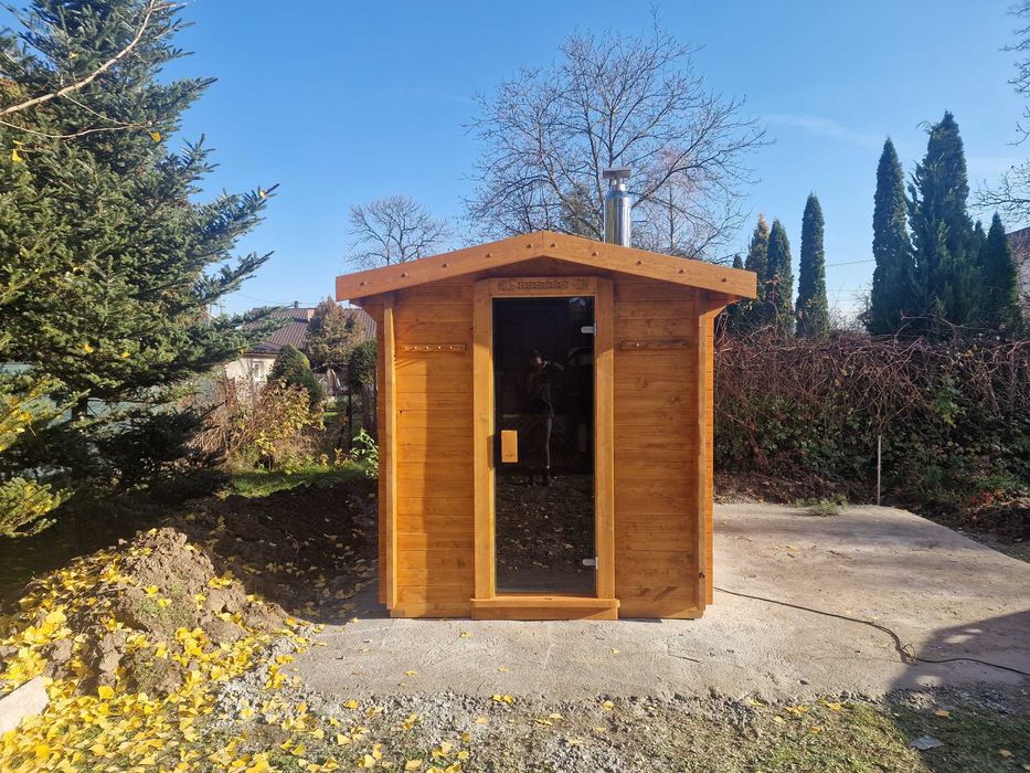 SAUNA FIŃSKA sucha ogrodowa typu domek HARVIA piec + kamienie