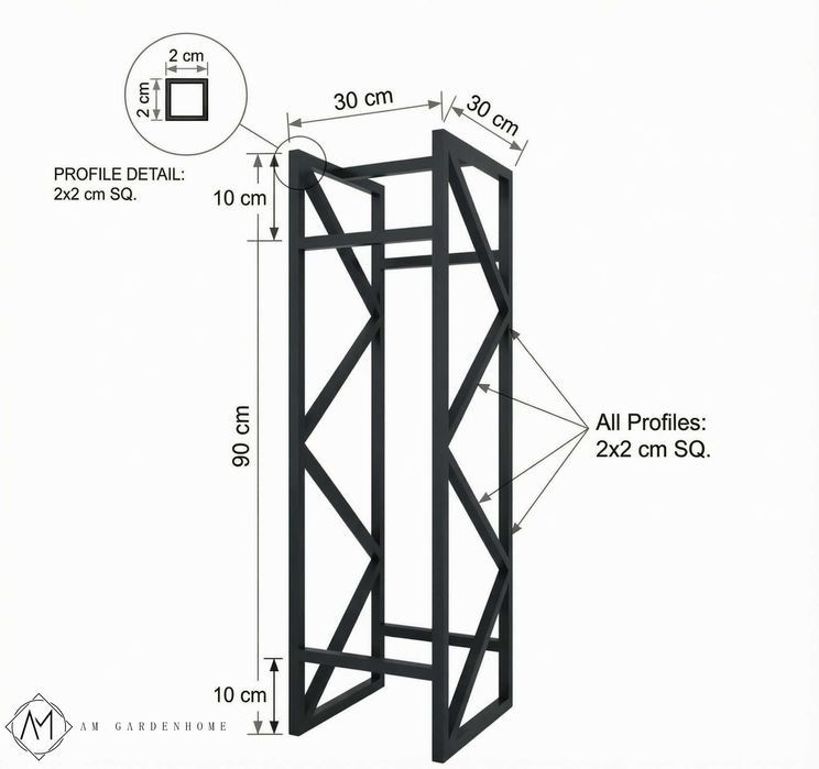 Stojak na Drewno Kominkowe / Grillowe LOFT Regał Kominkowy Stalowy Czarny 110cm