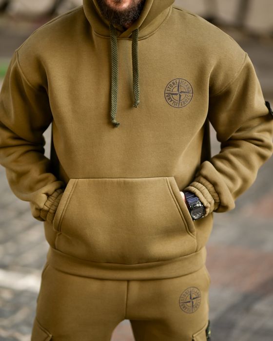 Чоловіче худі штани на флісі олива/костюм флис на зиму мужской олива