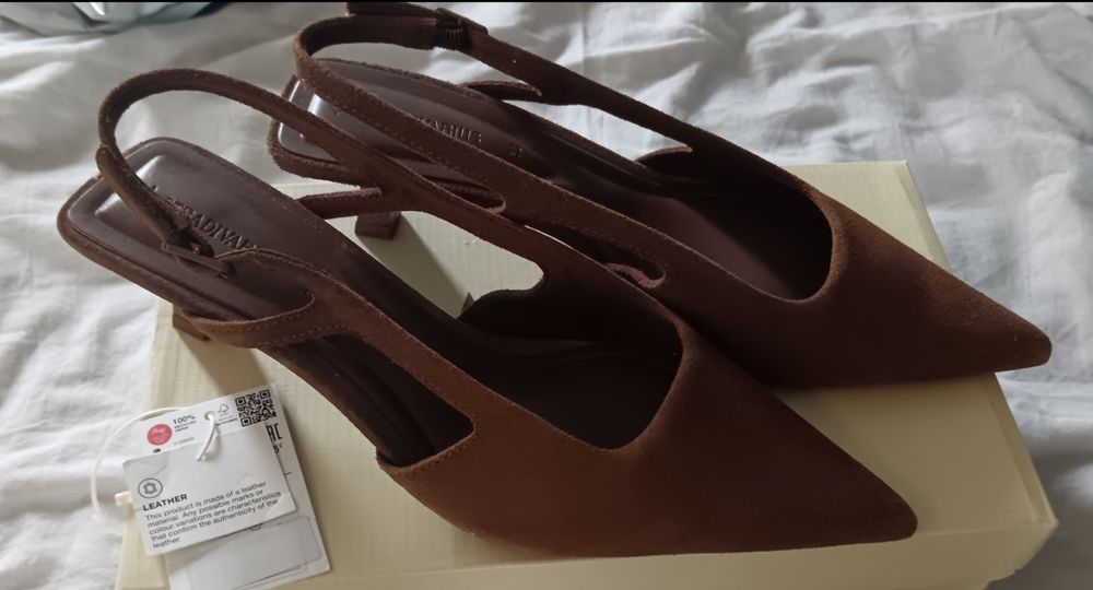 Brązowe skórzane zamszowe szpilki stradivarius rozm 38