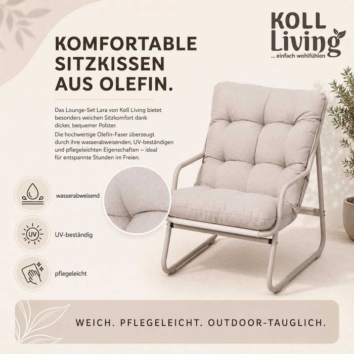 Koll Living Lara – nowoczesny zestaw mebli ogrodowych 2+1 | beżowy