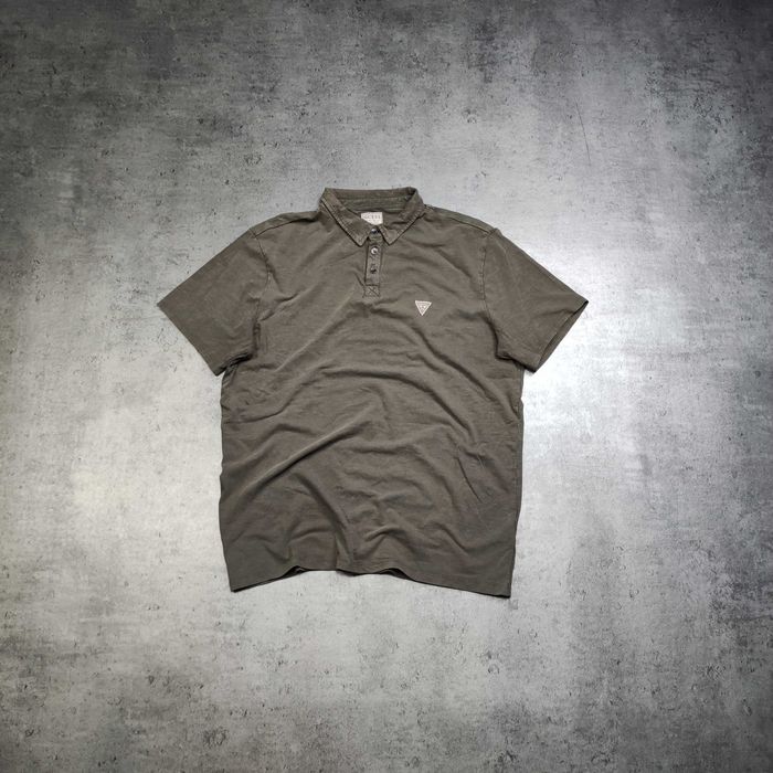 MĘSKA Koszulka Elegancka PREMIUM Bawełna Guess USA Oliwkowa Małe Logo