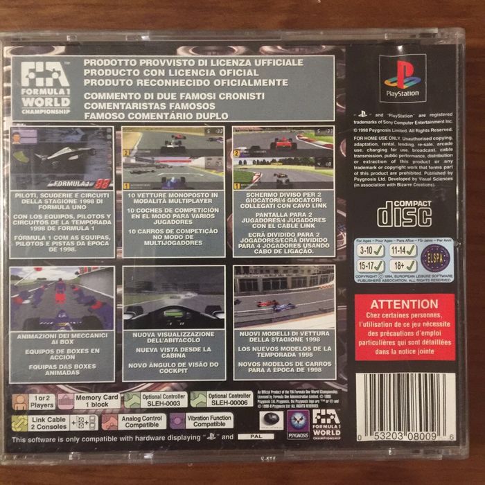 Jogo PlayStation 1 Fórmula 1 98