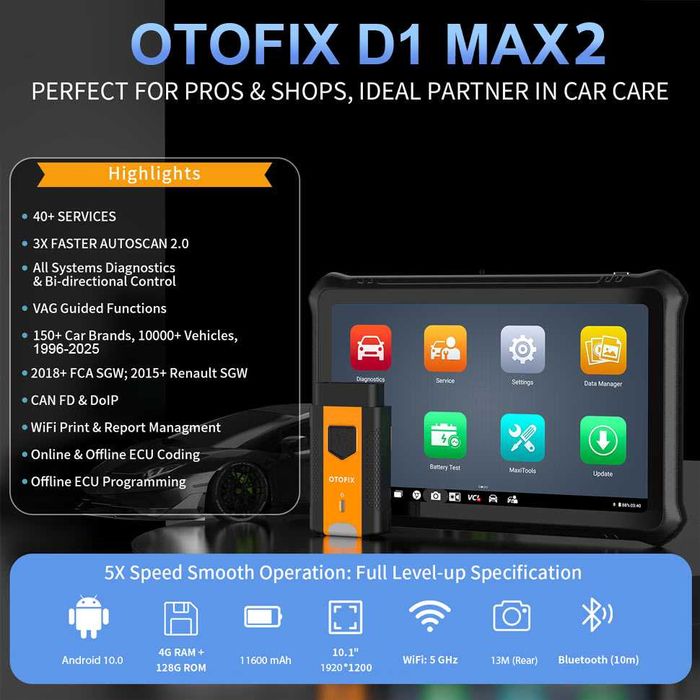 Autel OTOFIX D1 MAX 2 Máq Diagnóstico OBD Codificação 40 Funções NOVO