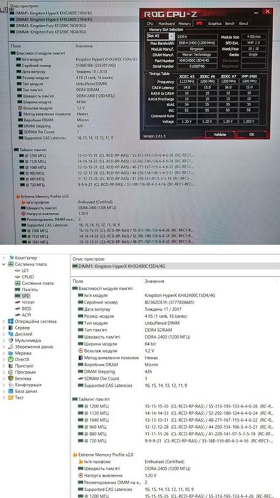 Kingston HayperX DDR4  2400Мгц---8GB(дві планки по 4 ГБ)