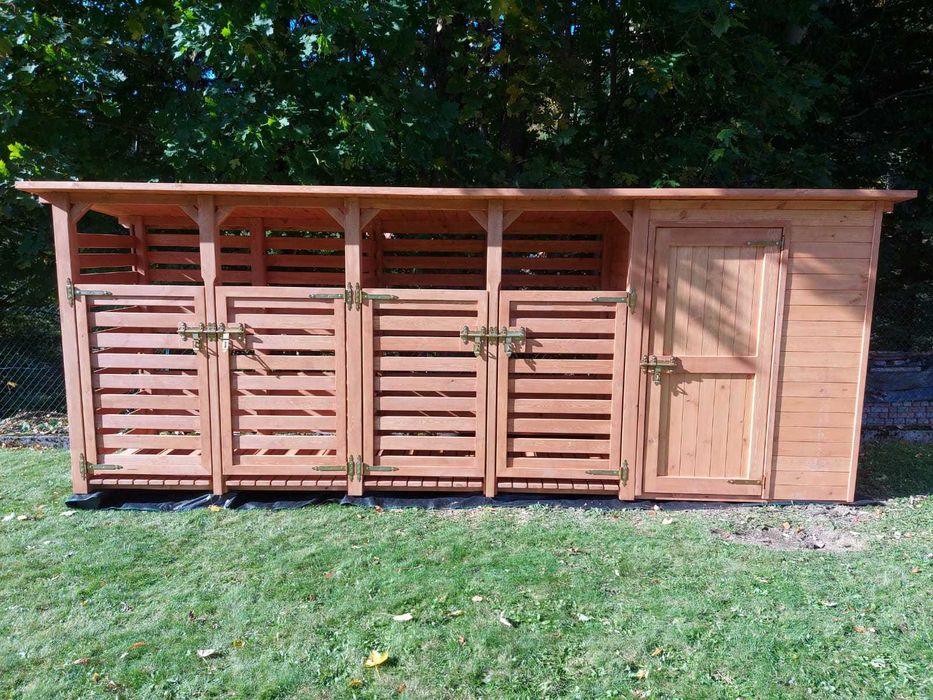 Domek narzędziowy 1,5 x 1,1m + drewutnia podwójna, wiata drewniana