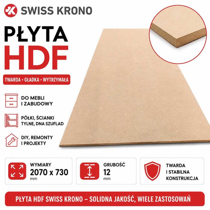 Płyta HDF 2070x730x12, twarda, trwała, meble, szuflady