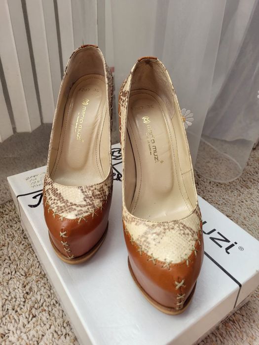 Кожаные туфли на шпильке для пилона стрипы Mario Muzi 36 р рептилия