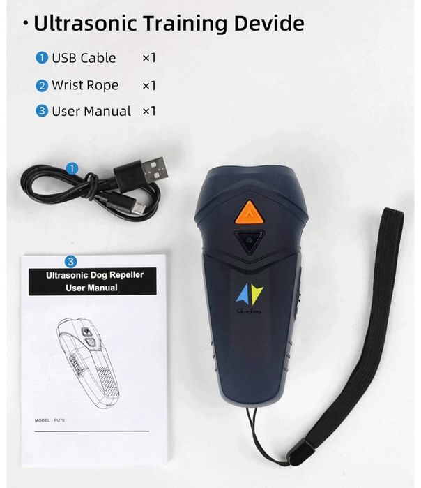 Ультразвуковий відлякувач собак Ultrasonic PU70 з ліхтариком