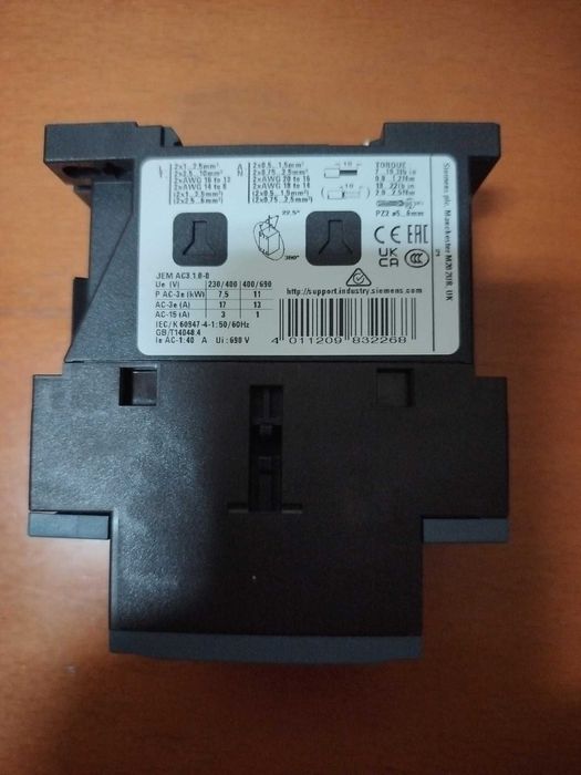 Contator Siemens SIRIUS 3RT2025-1AP00 230V 50Hz 17A 7.5kW