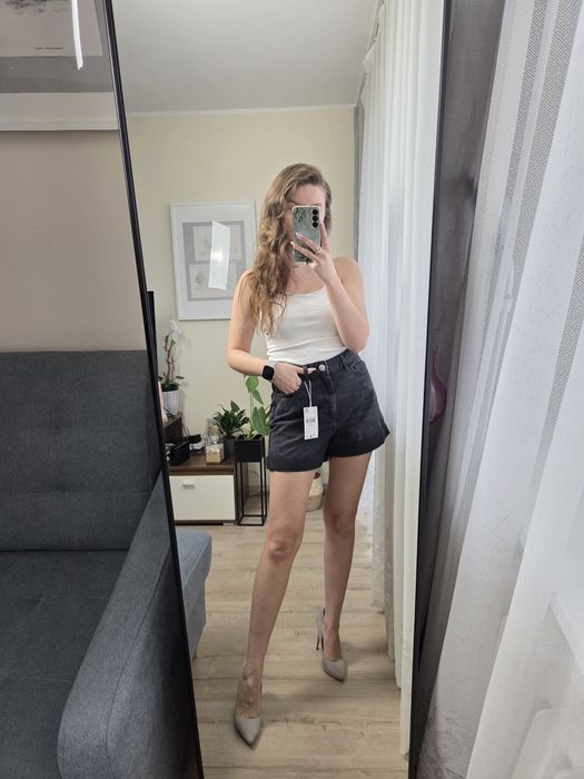 Czarne jeansowe szorty Mango 32 wysoki stan mom jeans