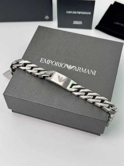 Браслет Emporio Armani чоловічий із нержавіючої сталі сріблястий ланцюг Premium, браслет арман