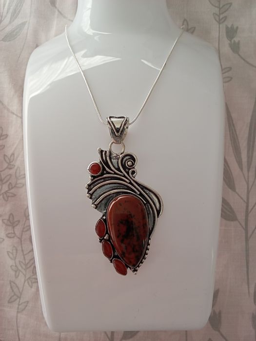 Pingente Artesanal em Prata com Obsidiana Mahogany — Feito à Mão,