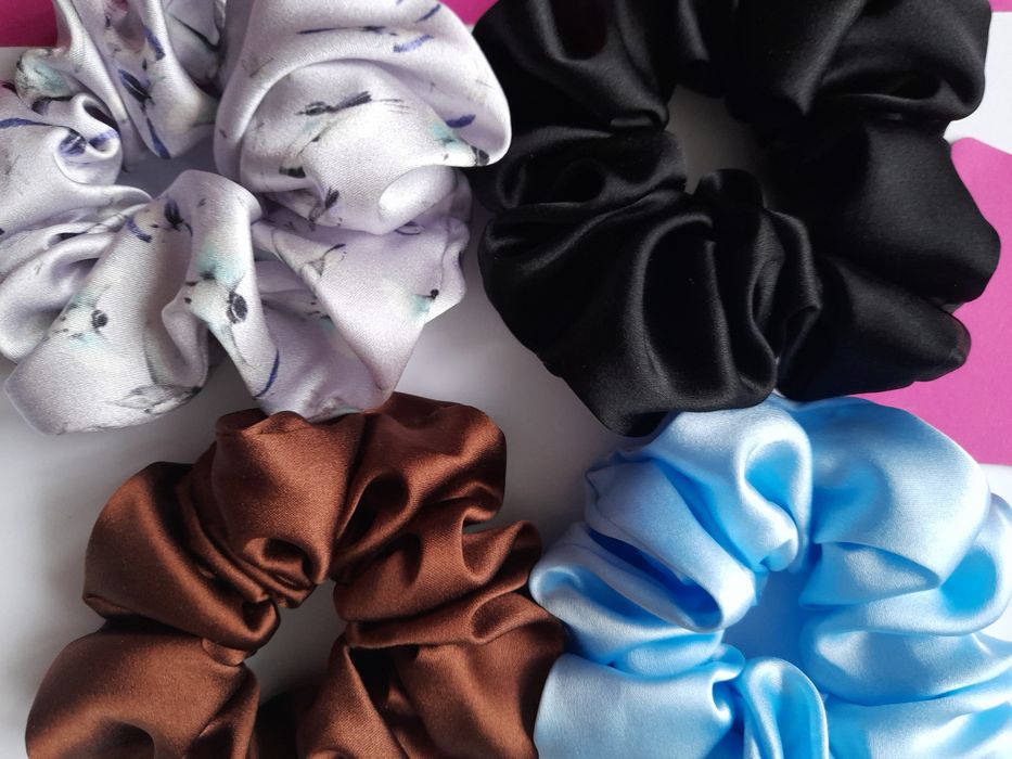 4 jedwabne gumki scrunchie silk jedwab naturalny  satyna