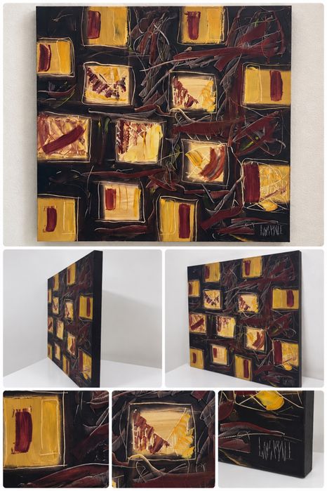 Quadro abstrato em tela grande – assinado 90x90 cm