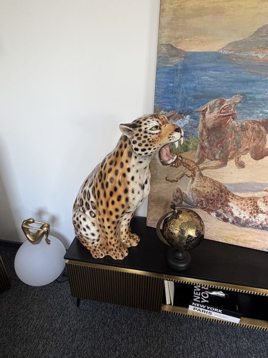 Piękna ceramiczna figura , rzeźba Lampart 80 cm super stan