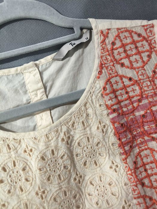 Bawełniana bluzka koszulwa bez rękawów ażurowa bluzka na lato 42 / XL