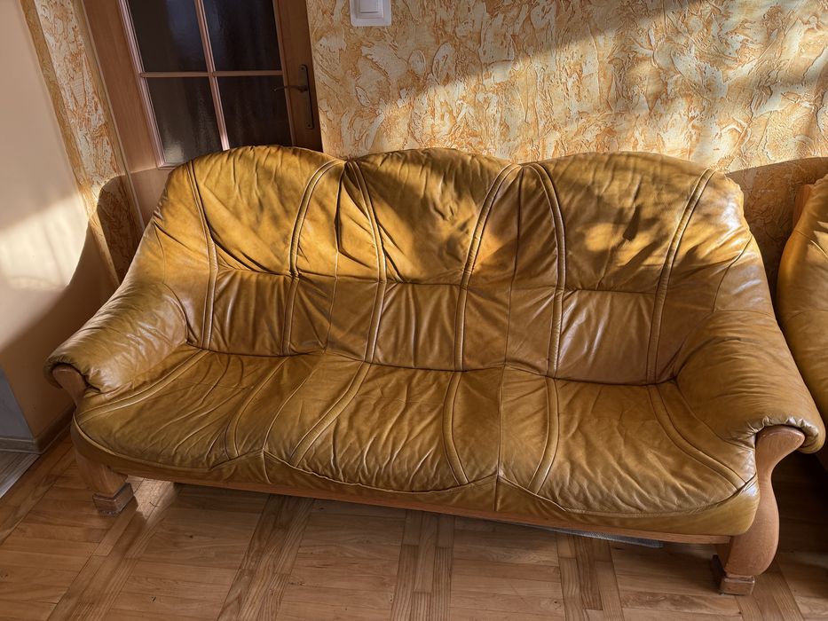 Komplet wypoczynkowy skórzany zestaw mebli