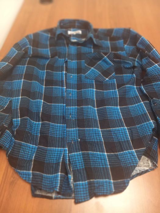 Niebieska Flanelowa Robocza męska koszula w rozmiarze 39