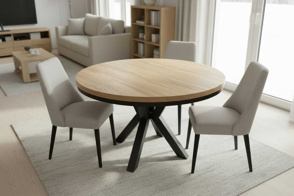 stół okrągły rozkładany pająk LOFT 120/220 solidne nogi metal, salon jadalnia kuchnia