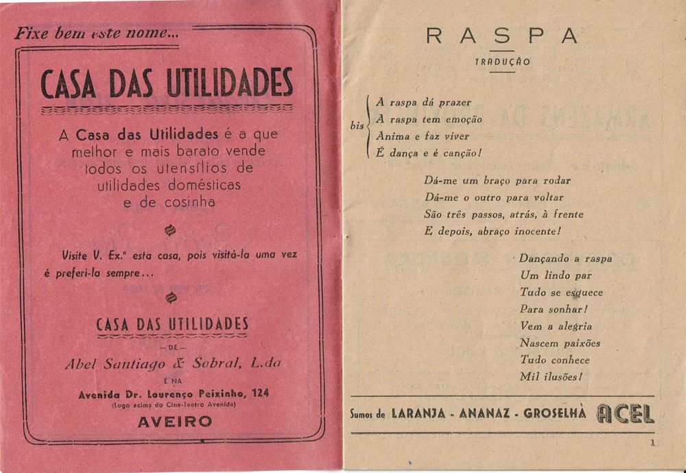 Prospeto da Orquestra Star do Casino Café Bera Rio - 1950 - Aveiro