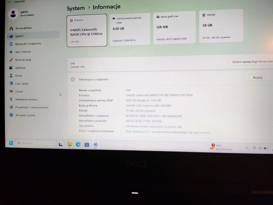 Dell 3190 bateria ,6 godz nowa windows 1 1 proęczny