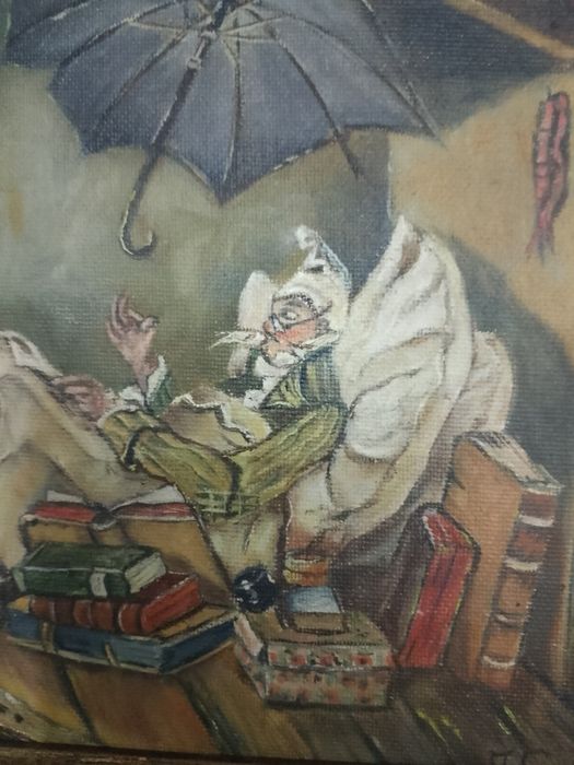 Stary obraz na płótnie "Biedny Poeta"