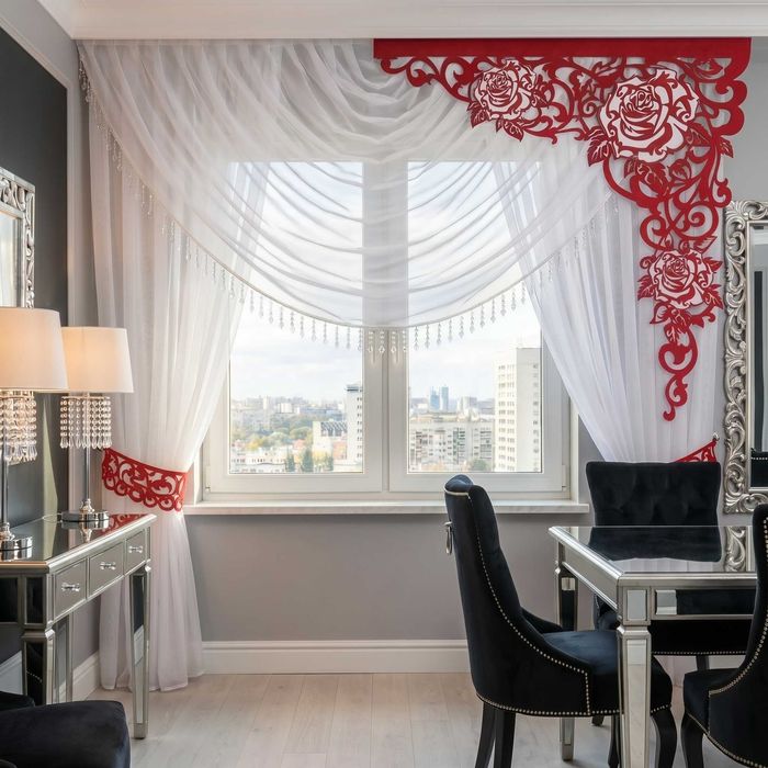 Firana Draperia Dwa Kokony I Ażur Kolorowy Róże 3D 1,4M -3M