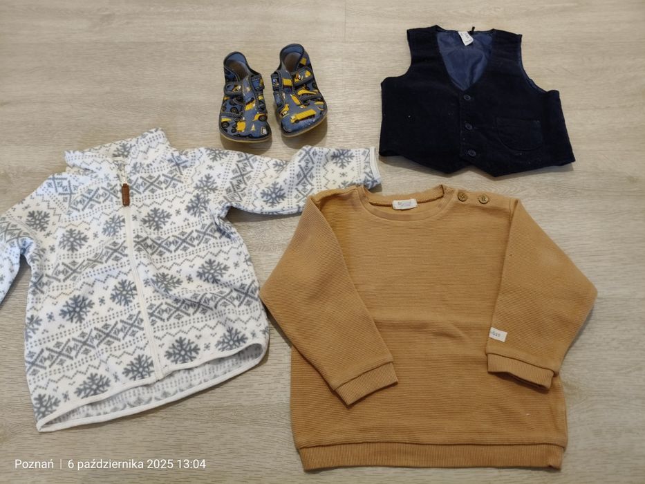 Zestaw dla chłopca rozmiar 86 bluza H&M bluza Newbie kapcie kamizelka