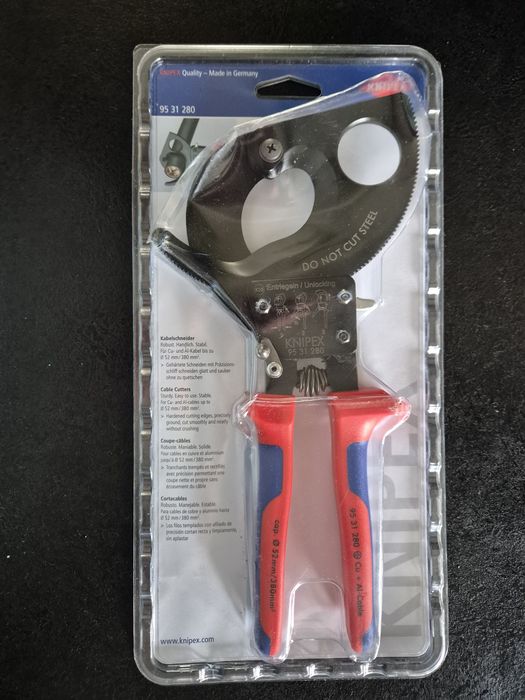 Nożyce zapadkowe do kabli przewodów 52 mm Knipex 95.31.280 NOWE