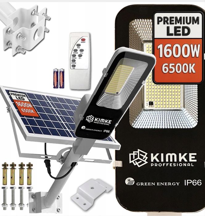 Lampa solarna uliczna LED KIMKE ST 600W IP66 z panelem i pilotem (Nowa)